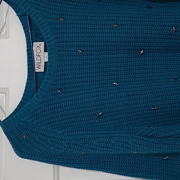 Wildfox Erika Stud Star Open Back Teal Blue Sweater - Picture 3 of 10